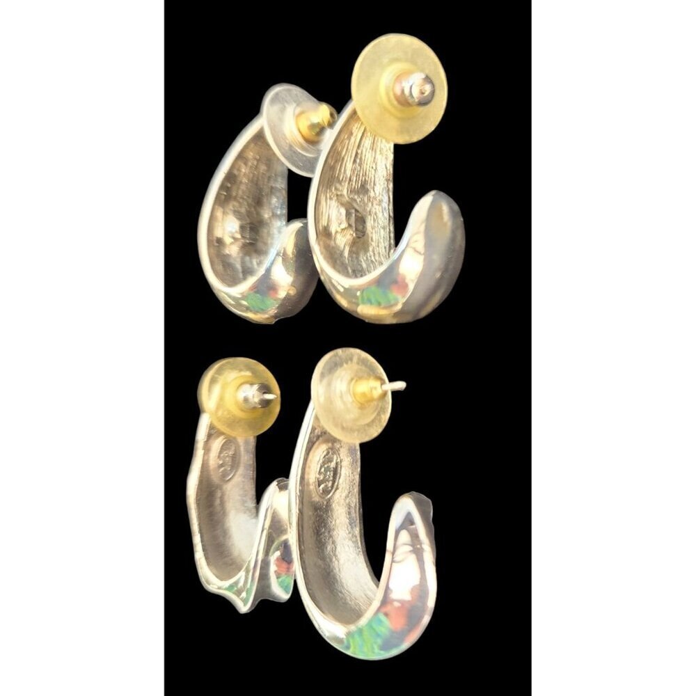 Trifari Silver Toned Oval Hoop Pierced Earrings 2 sets of 2 With Backings - Picture 3 of 5